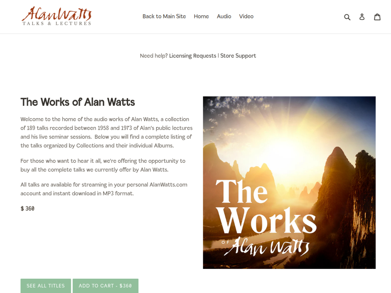 The Works of Alan Watts, alanwatts.com landing page