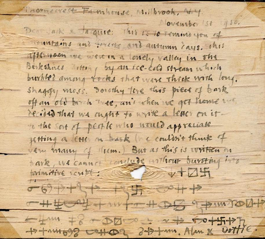 Birchbark letter from Thornecrest, 1950